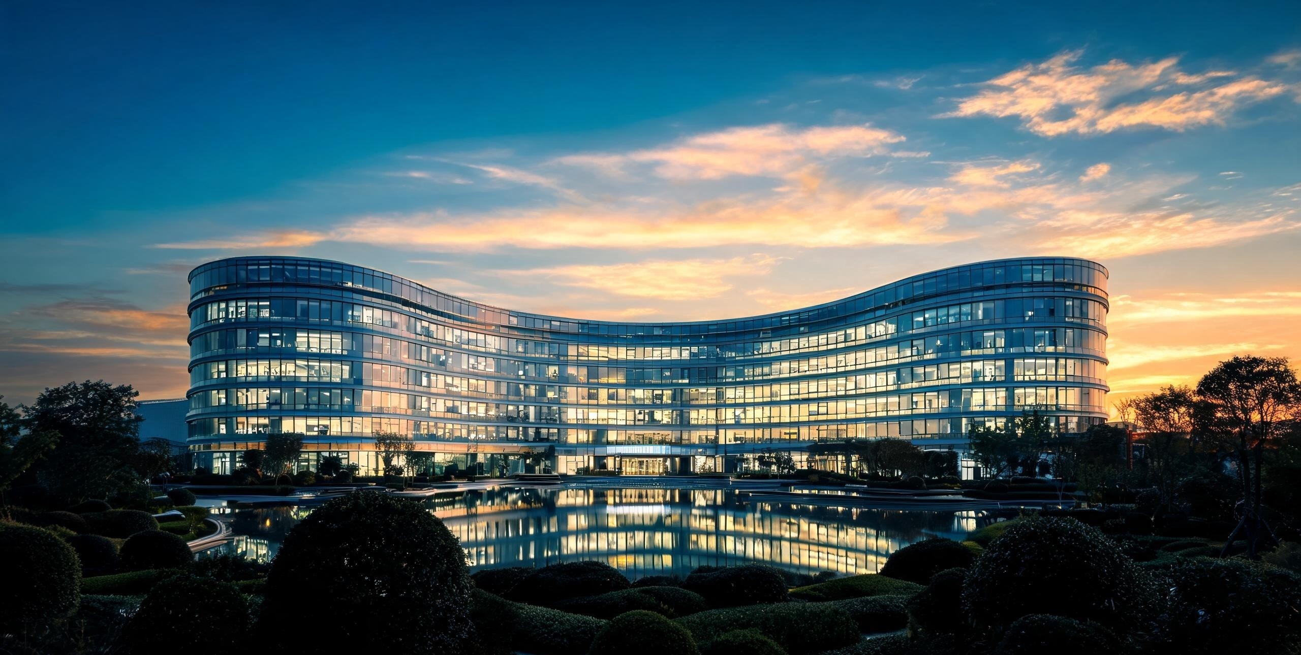 Modern Chinese hospital at golden hour