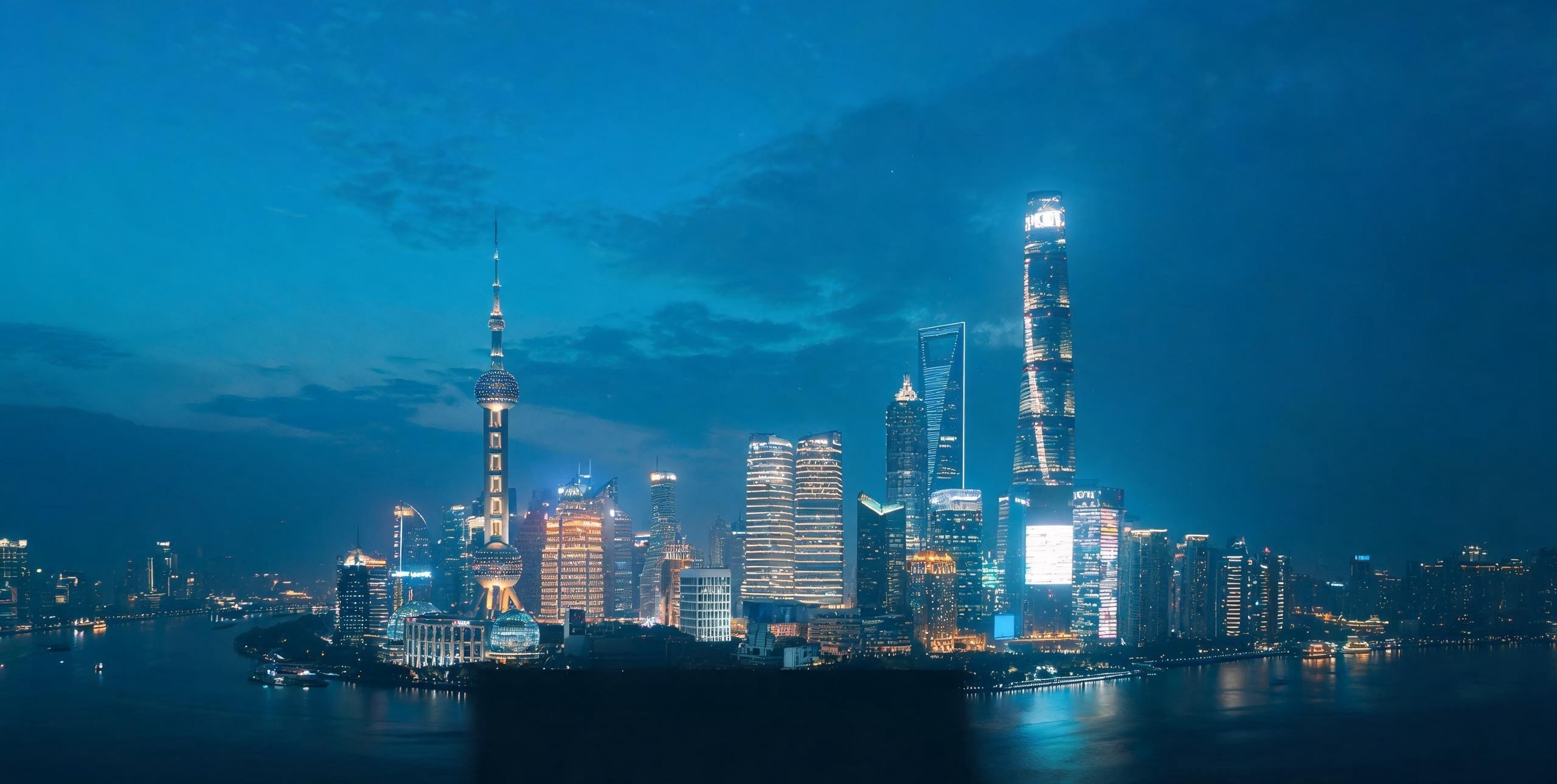 Shanghai skyline at blue hour